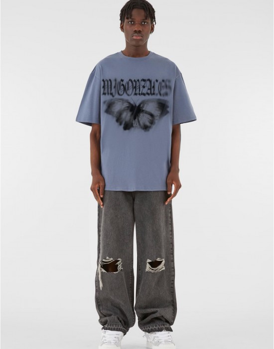Овърсайз тениска MJG Heavy Oversized Tee - BUTTERFLY ILLUSION vintage blue XXL