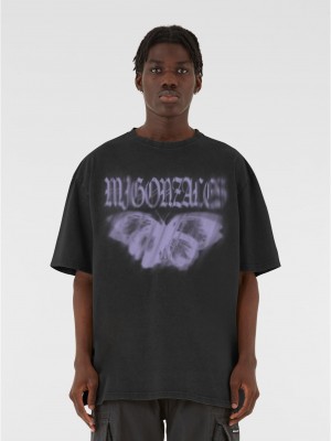Овърсайз тениска MJG Heavy Oversized Acid Washed Tee - BUTTERFLY ILLUSION black XXL