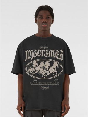 Овърсайз тениска MJG Heavy Oversized Acid Wasehd Tee - Running Wild black XXL
