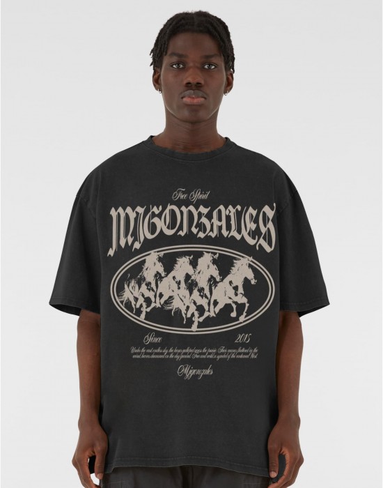 Овърсайз тениска MJG Heavy Oversized Acid Wasehd Tee - Running Wild black XXL