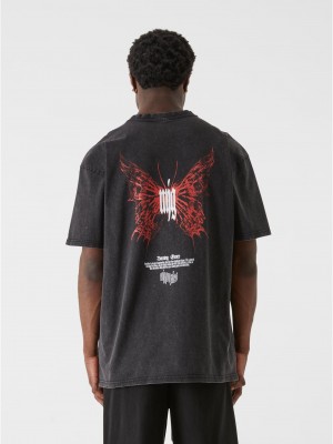 Овърсайз тениска MJG Heavy Oversized Acid Washed Tee - Inferno Butterfly black XXL