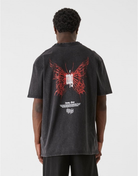 Овърсайз тениска MJG Heavy Oversized Acid Washed Tee - Inferno Butterfly black XXL
