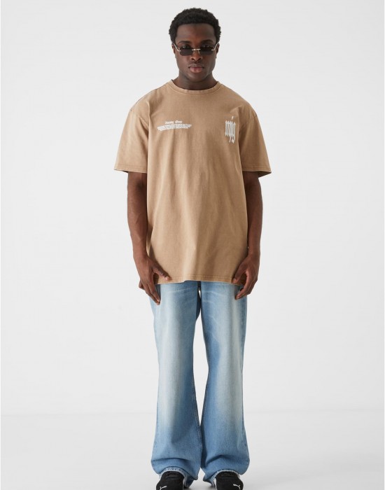 Овърсайз тениска MJG Heavy Oversized Acid Washed Tee - Inferno Butterfly unionbeige XXL