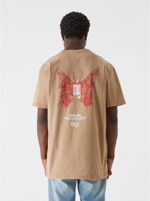 Овърсайз тениска MJG Heavy Oversized Acid Washed Tee - Inferno Butterfly unionbeige XXL