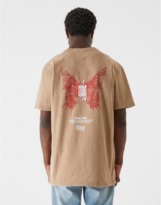 Овърсайз тениска MJG Heavy Oversized Acid Washed Tee - Inferno Butterfly unionbeige XXL