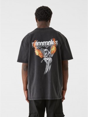 Овърсайз тениска MJG Heavy Oversized Acid Washed Tee - Burning Wings black XXL