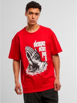 Овърсайз тениска MJG Heavy Oversized Tee - Pray for you cityred XXL