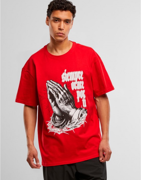Овърсайз тениска MJG Heavy Oversized Tee - Pray for you cityred XXL