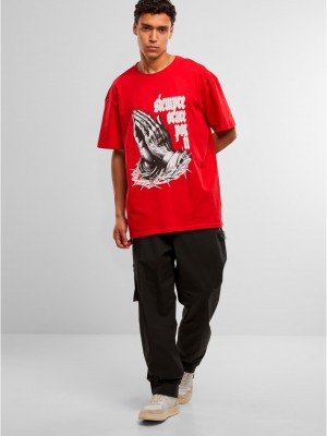 Овърсайз тениска MJG Heavy Oversized Tee - Pray for you cityred XXL