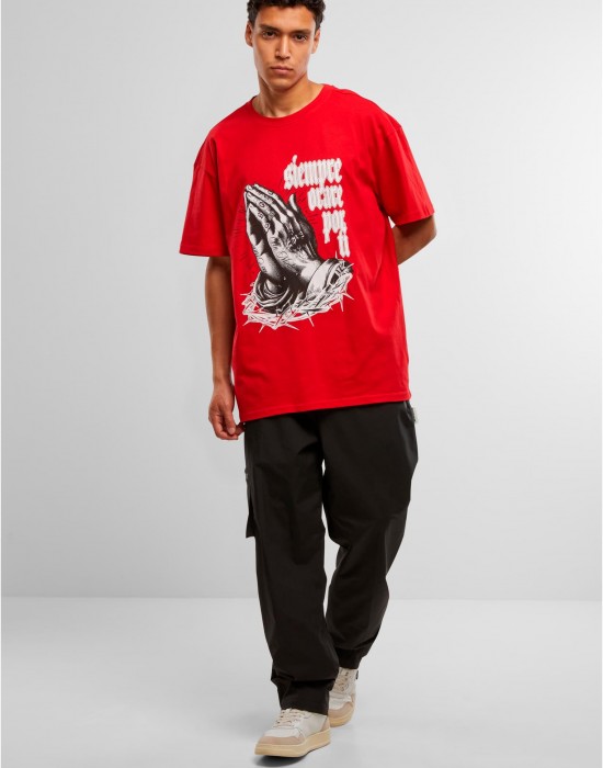 Овърсайз тениска MJG Heavy Oversized Tee - Pray for you cityred XXL