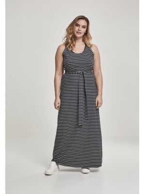 Дълга рокля Urban Classics в черно-бяло райе