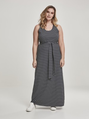 Дълга рокля Urban Classics в черно-бяло райе