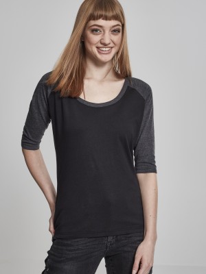 Дамска блуза Urban Classics black/charcoal с 3/4 ръкави Дамска блуза Urban Classics black/charcoal с 3/4 ръкави