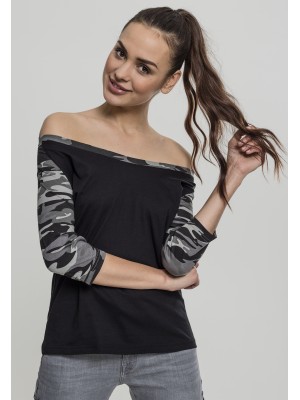 Дамска блуза Urban Classics black/darkcamo с 3/4 ръкави Дамска блуза Urban Classics black/darkcamo с 3/4 ръкави