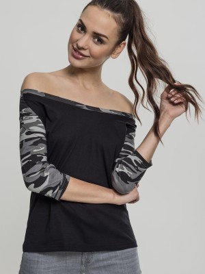 Дамска блуза Urban Classics black/darkcamo с 3/4 ръкави Дамска блуза Urban Classics black/darkcamo с 3/4 ръкави