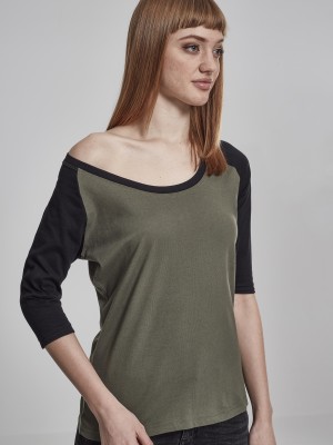 Дамска блуза Urban Classics olive/black с 3/4 ръкави Дамска блуза Urban Classics olive/black с 3/4 ръкави
