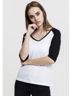 Дамска блуза Urban Classics wht/blk с 3/4 ръкави