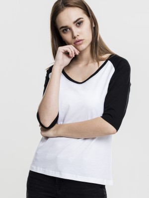 Дамска блуза Urban Classics wht/blk с 3/4 ръкави Дамска блуза Urban Classics wht/blk с 3/4 ръкави