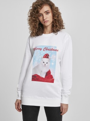 Дамска бяла блуза Mister Tee Merry Christmas Cat Дамска бяла блуза Mister Tee Merry Christmas Cat