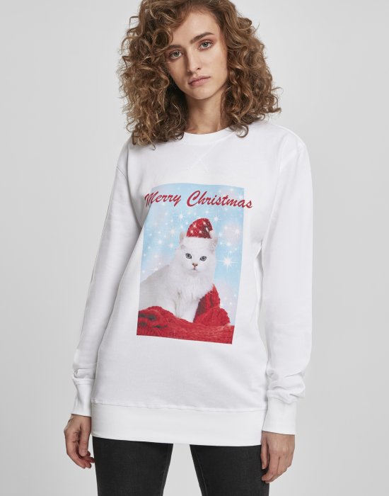 Дамска бяла блуза Mister Tee Merry Christmas Cat, Mister Tee, Блузи - Complex.bg