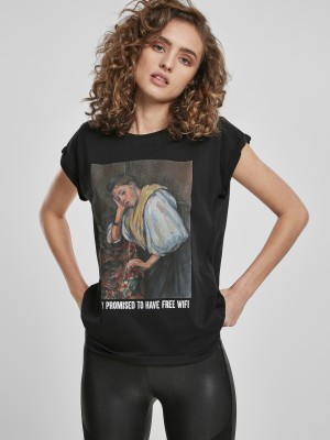 Дамска черна тениска MIster Tee Ladies No Wifi