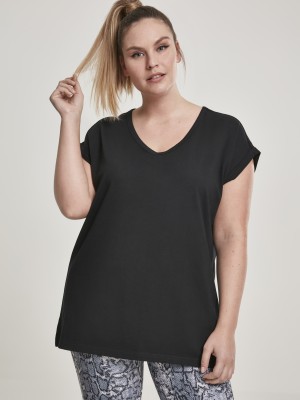 Дамска черна тениска Urban Classics с V-образно деколте