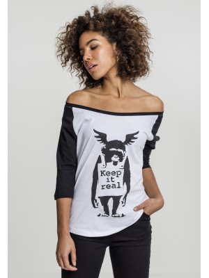 Дамска тениска Merchcode Banksy Ape Raglan wht/blk Дамска тениска Merchcode Banksy Ape Raglan wht/blk