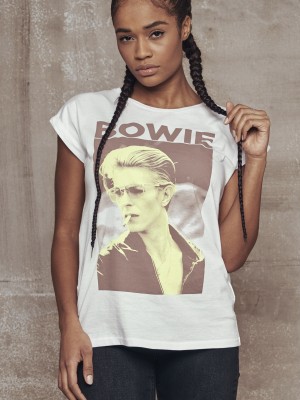 Дамска тениска Merchcode David Bowie в бял цвят