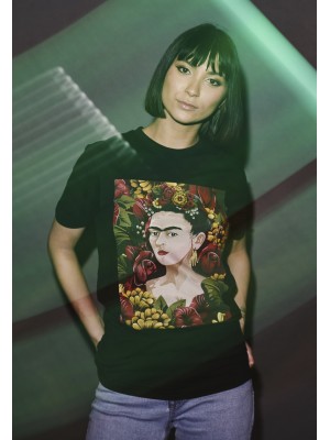Дамска тениска Merchcode Frida Kahlo в черен цвят Дамска тениска Merchcode Frida Kahlo в черен цвят