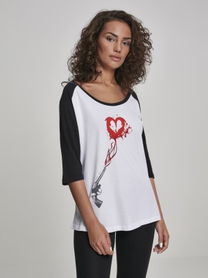 Дамска тениска Mister Tee Pistol Heart в бяло и черно