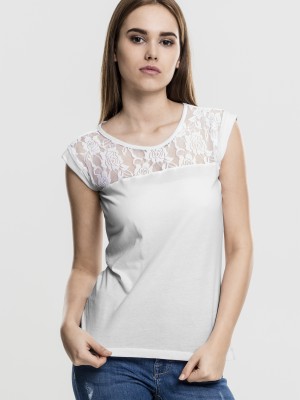 Дамска тениска с дантела Urban Classics в бял цвят