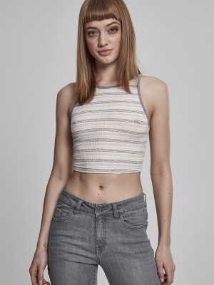 Дамски къс потник на райета Urban Classics pink/white/grey