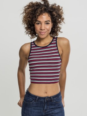 Дамски къс потник на райета Urban Classics white/navy/fire red