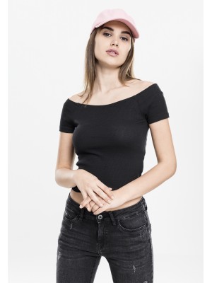 Дамски къс топ с голи рамена в черно Urban Classics