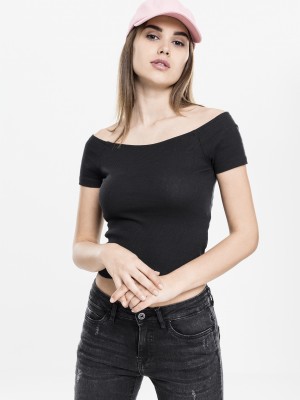 Дамски къс топ с голи рамена в черно Urban Classics