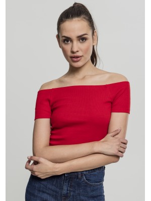 Дамски къс топ с голи рамена в червено Urban Classics