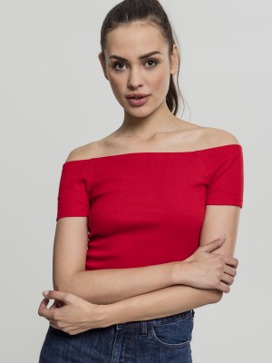 Дамски къс топ с голи рамена в червено Urban Classics
