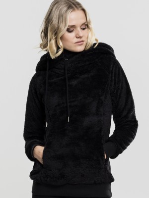Дамски плюшен дълъг суичър в черно Urban Classics