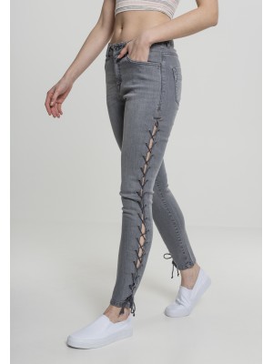 Дамски сиви дънки с връзки на крачола Urban Classics 