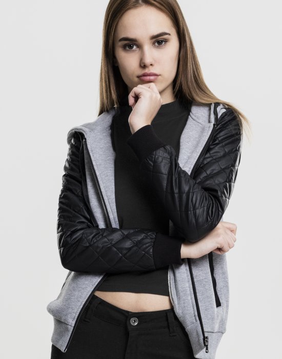 Дамски суичър Urban Classics с кожени ръкави gry/blk XS, Urban Classics, Суичъри - Complex.bg