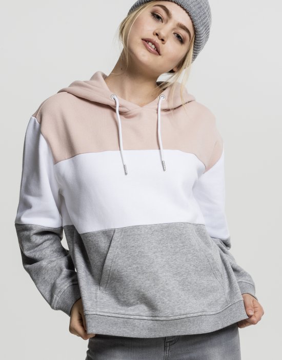 Дамски трицветен суичър Urban Classics light rose/white/grey, Urban Classics, Суичъри - Complex.bg