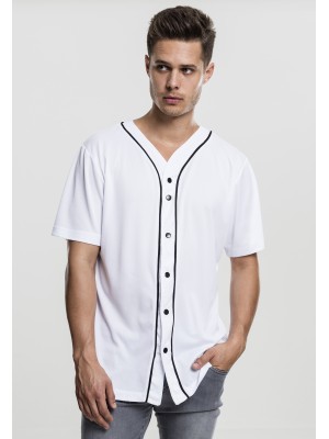 Мъжка бейзбол бяла тениска с копчета като риза Urban Classics