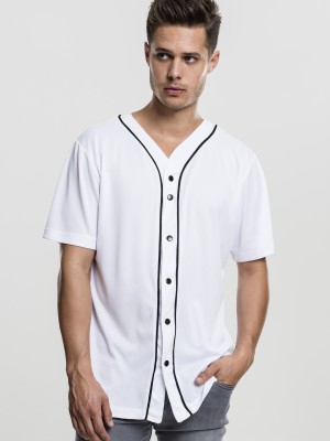 Мъжка бейзбол бяла тениска с копчета като риза Urban Classics