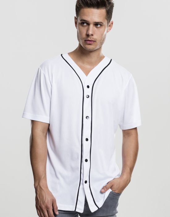 Мъжка бейзбол бяла тениска с копчета като риза Urban Classics, Urban Classics, Тениски - Complex.bg