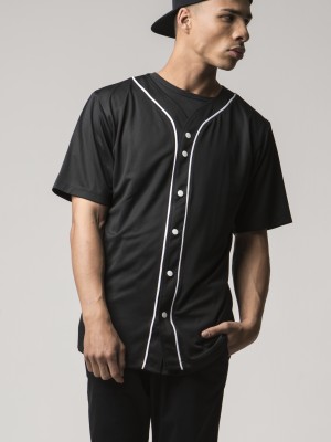 Мъжка бейзбол черна тениска с копчета като риза Urban Classics