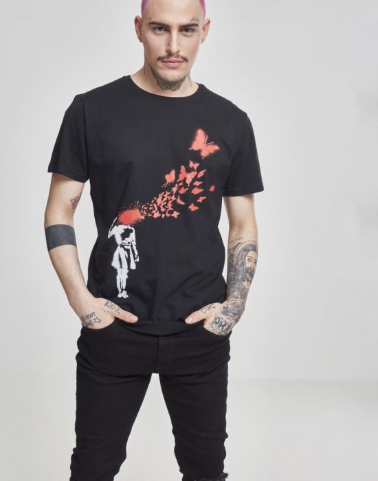 Мъжка черна тениска Merchcode Banksy Butterfly, MERCHCODE, Тениски - Complex.bg