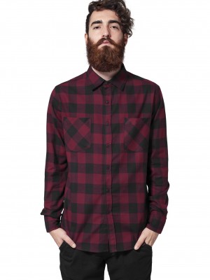 Мъжка карирана риза Urban Classics blk/burgundy Мъжка карирана риза Urban Classics blk/burgundy