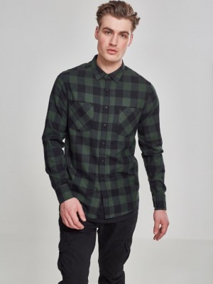 Мъжка карирана риза Urban Classics blk/forest Мъжка карирана риза Urban Classics blk/forest