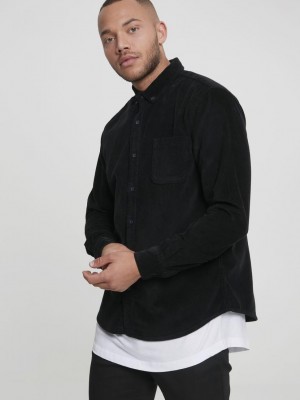 Мъжка риза Urban Classics Corduroy в черен цвят Мъжка риза Urban Classics Corduroy в черен цвят
