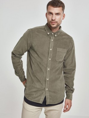 Мъжка риза Urban Classics Corduroy в цвят маслина Мъжка риза Urban Classics Corduroy в цвят маслина